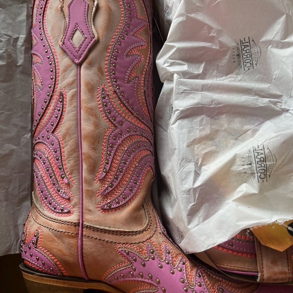 Women’s Pink and Tan Western Boots - Fashion Embellished Cowgirl Style